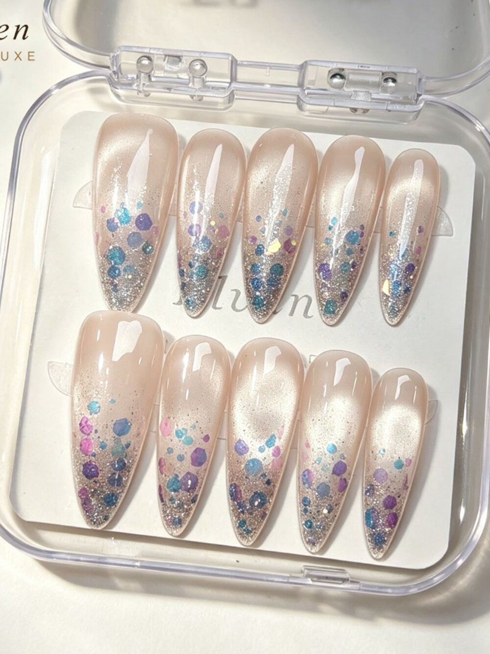 Glitter Ombre Cat Eye Handmade Stiletto Press On Nails